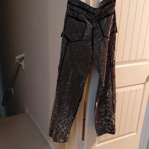 Women Black Sequined Cargo Pants - Picture 2 of 2